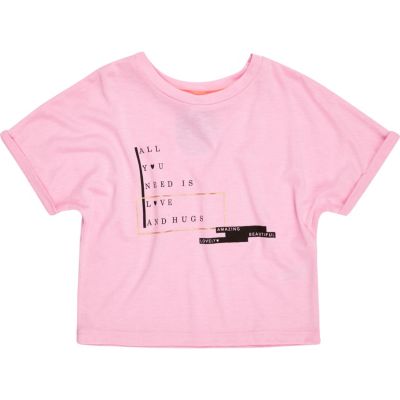 Mini girls pink love print t-shirt